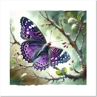 Pop Purple Emperor - Watercolor Butterfly Posters and Art